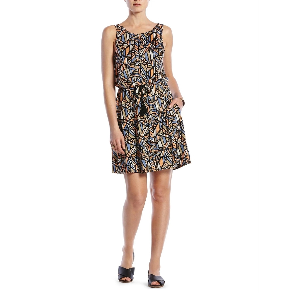 The Lucky Brand Mosaic Patterned Elastic Waist Light Weight Dress